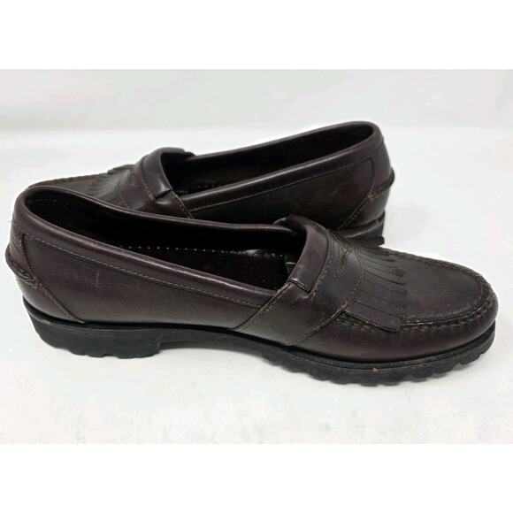 Men’s LL Bean Vintage Lug Kiltie Penny Loafers Vibram Brown Leather Shoes 10.5 D - Picture 4 of 9